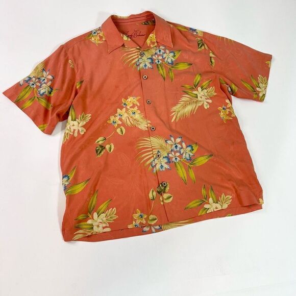 Tommy Bahama Other - Tommy Bahama Silk Hawaiian Button Up Shirt Mens XL Pink Floral Short Sleeves